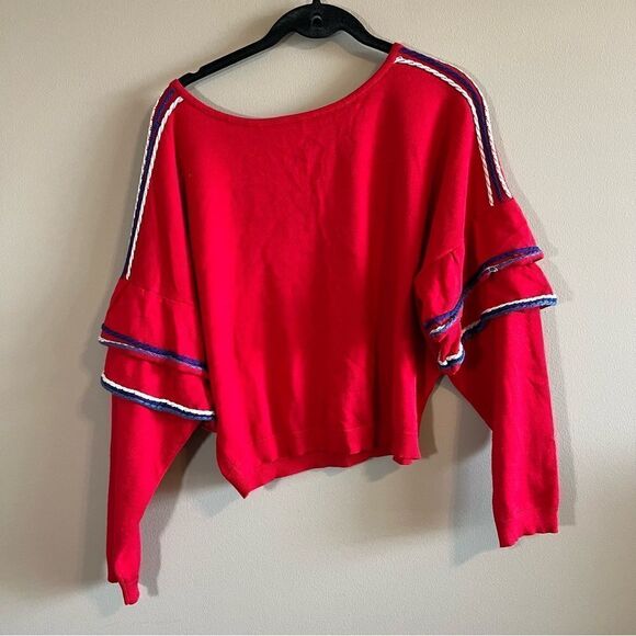 Love By Design Sweaters - ✨ Love by Design Red Ruffle Sleeve Cropped Knit Sweater Small